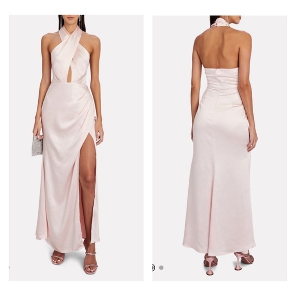 ELLIATT Begonia Cross Front Satin Maxi Dress High Slit Blush Pink Medium NWT - Picture 4 of 14
